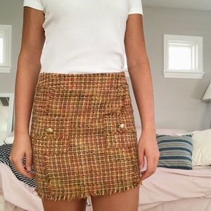 BLU PEPPER mustard tweed mini skirt with buttons